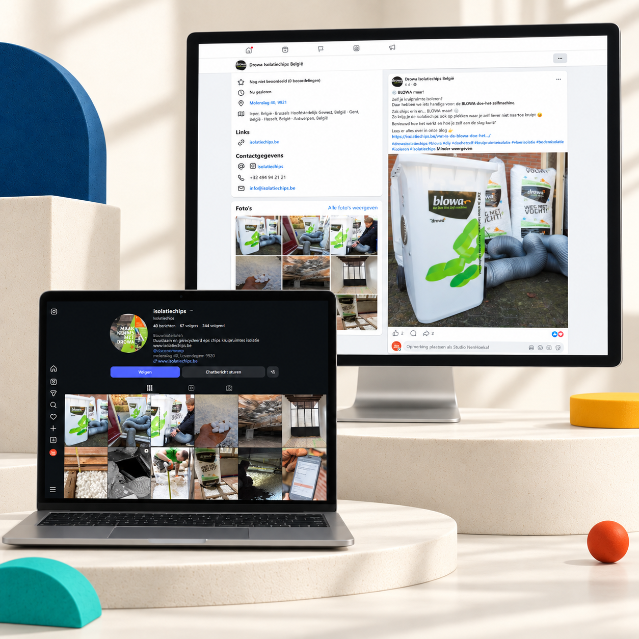 Drowa België – Isolatiechips – Social media content en grafisch ontwerp voor Facebook en Instagram van Drowa België, gespecialiseerd in isolatiechips.