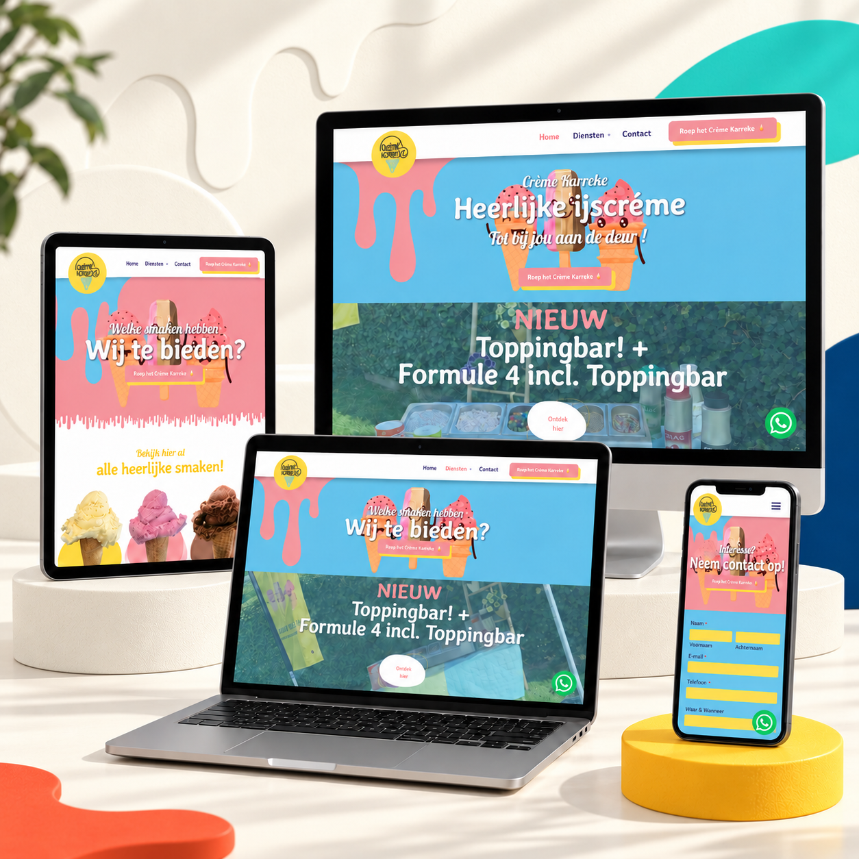 Kleurrijk en speels webdesign voor het créme Karreke, ontworpen door Studio NenHoekaf
