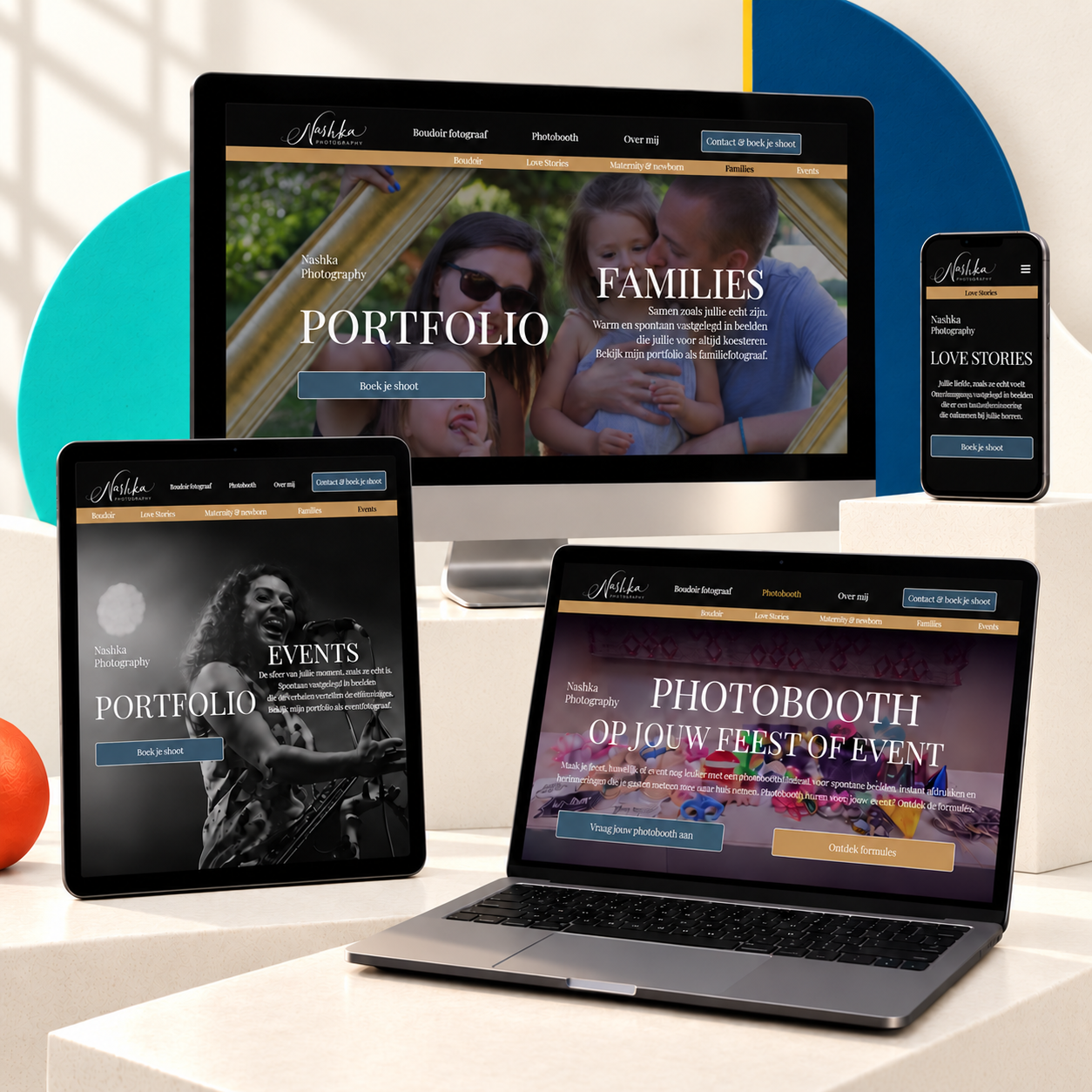 Portfolio website voor Nashka Photography met een stijlvol en responsive webdesign